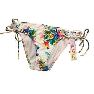 Sundazed Kylie Tropical Floral Side Tie Bikini Bottoms Multi Color White Medium